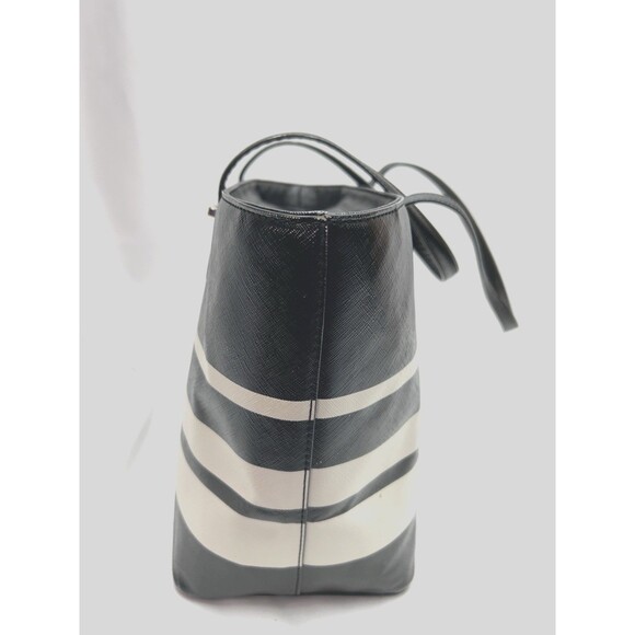 Vintage Kate Spade Black White Striped Large Structured Travel Tote Bag Classic - Picture 4 of 15